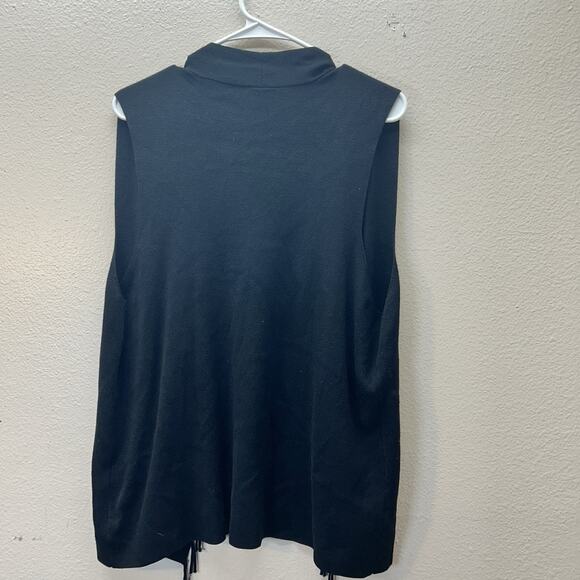 Chicos Size 2 Sweater Vest Black Open Front Knit Fringe Whimsigoth Boho Western - Picture 7 of 7